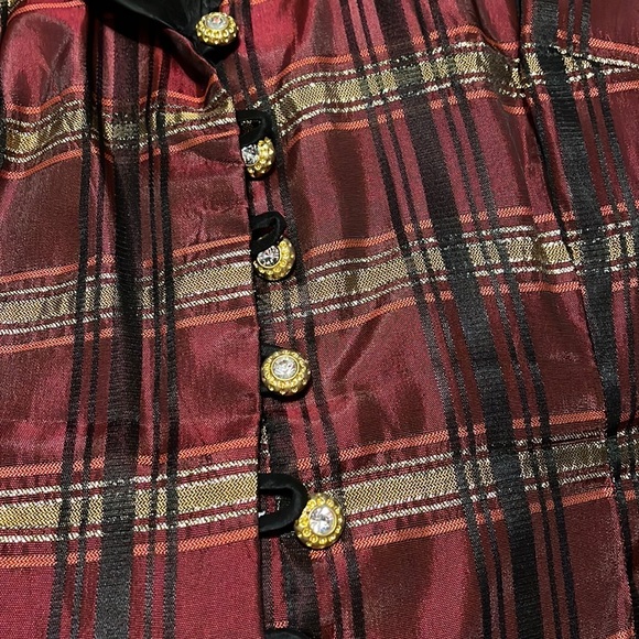 Beautiful J R Nites fancy button up top size 12 deep red, black and gold plaid - Picture 7 of 8